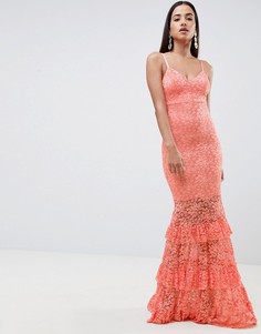 Кружевное платье макси с ярусной отделкой ASOS DESIGN - Оранжевый