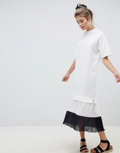 Платье миди с контрастным плиссированным подолом ASOS DESIGN - Мульти