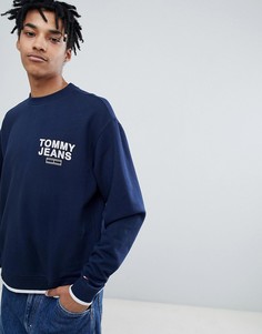 Tommy Jeans Small Chest Logo Crew Neck Sweatshirt Relaxed Regular Fit in Navy - Темно-синий