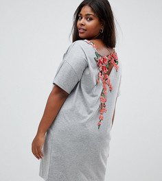 Платье-футболка с вышитыми розами ASOS DESIGN Curve - Серый