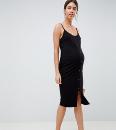 Платье миди на кнопках с овальным вырезом ASOS DESIGN Maternity - Черный