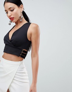 Кроп-топ с запахом и металлической отделкой ASOS DESIGN - Черный