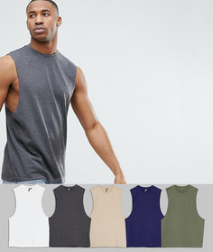 5 майки с заниженными проймами ASOS DESIGN - Мульти