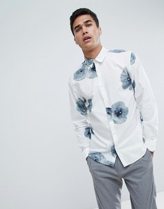 Приталенная рубашка с цветочным принтом Selected Homme - Белый