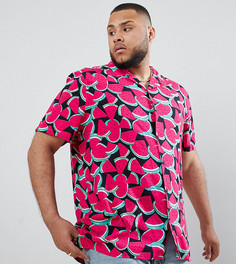 Рубашка классического кроя из вискозы с принтом арбузов ASOS DESIGN Plus - Розовый