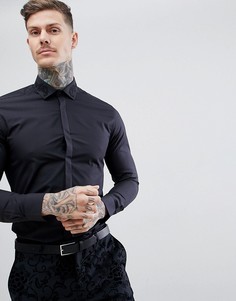 Черная облегающая рубашка с вышивкой Moss London - Розовый