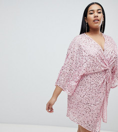 Платье-кимоно мини с пайетками ASOS DESIGN Curve - Розовый