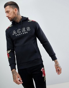 Худи обтягивающего кроя с розами Aces Couture - Черный