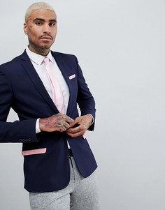Темно-синий супероблегающий блейзер с розовыми оборками ASOS DESIGN - Темно-синий