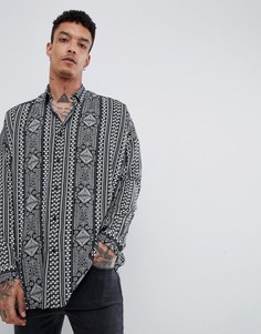Вискозная oversize-рубашка с принтом пейсли и заниженной линией плеч ASOS DESIGN - Черный