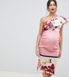 Платье миди на одно плечо с цветочным принтом True Violet Maternity - Розовый