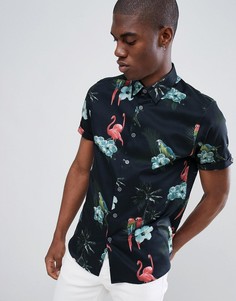 Узкая рубашка с короткими рукавами и принтом фламинго Ted Baker - Темно-синий