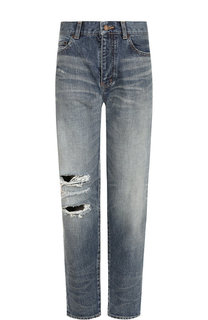Джинсы с завышенной талией и потертостями Saint Laurent