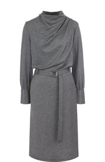 Шерстяное платье с поясом и воротником-стойкой Giorgio Armani