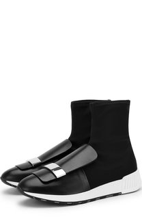 Высокие текстильные кроссовки с кожаным мысом Sergio Rossi