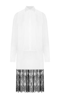Удлиненная хлопковая блуза с кружевной вставкой Valentino