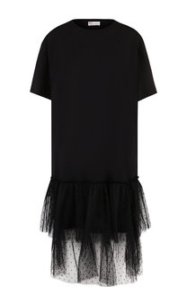 Хлопковое платье с круглым вырезом и оборками REDVALENTINO