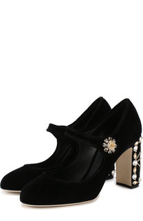 Туфли Vally из бархата на декорированном каблуке Dolce & Gabbana