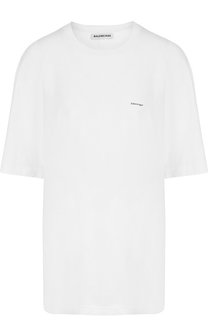Хлопковая футболка с круглым вырезом и логотипом бренда Balenciaga