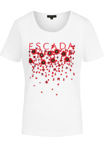 Хлопковая футболка с круглым вырезом и декоративной отделкой Escada