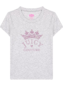 Хлопковая футболка с глиттером и стразами Juicy Couture