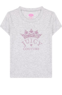 Хлопковая футболка с глиттером и стразами Juicy Couture