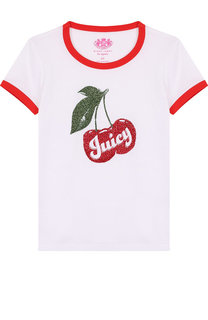 Хлопковая футболка с контрастной отделкой и стразами Juicy Couture