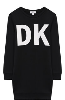 Хлопковое платье прямого кроя с длинными рукавами DKNY