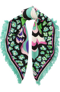 Шелковый платок с принтом и бахромой Emilio Pucci