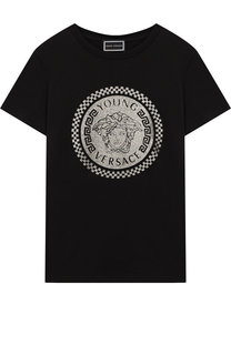 Хлопковая футболка с металлизированным принтом Young Versace
