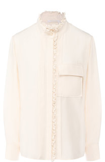Шелковая блуза с накладным карманом и воротником-стойкой Chloé