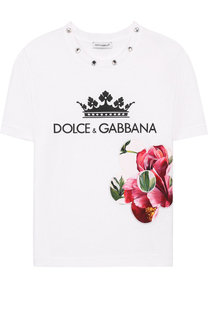Хлопковая футболка с аппликацией и кристаллами Dolce & Gabbana