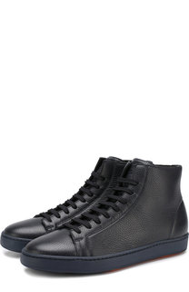 Высокие кожаные кеды с внутренней отделкой из овчины Santoni