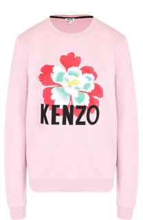 Хлопковый пуловер с круглым вырезом и логотипом бренда Kenzo