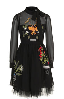 Приталенное мини-платье с декоративной вышивкой и воротником аскот REDVALENTINO