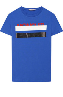 Хлопковая футболка с контрастной отделкой Moncler Enfant