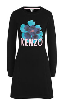 Хлопковое мини-платье с круглым вырезом и логотипом бренда Kenzo