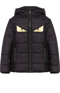 Стеганая куртка на молнии с капюшоном и аппликацией Fendi