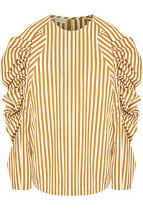 Хлопковая блуза с объемными рукавами и драпировкой Dries Van Noten