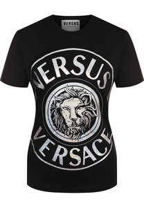 Хлопковая футболка с круглым вырезом и логотипом бренда Versus Versace