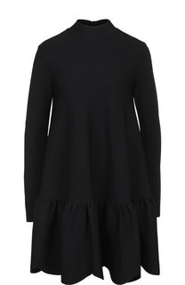 Однотонное мини-платье с оборкой и воротником-стойкой Valentino