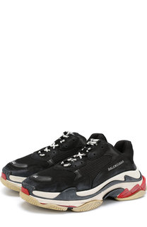 Кожаные кроссовки Triple S с текстильной отделкой Balenciaga