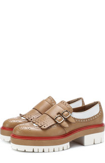 Кожаные монки с брогированием и бахромой Santoni