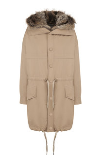 Хлопковая парка свободного кроя с меховой отделкой и капюшоном Stella McCartney