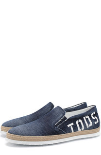 Текстильные слипоны с джутовой отделкой Tod’s Tods