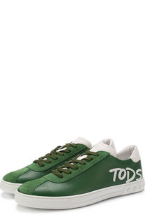 Кожаные кеды на шнуровке с аппликацией Tod’s Tods