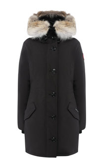 Приталенный пуховик с меховой отделкой капюшона Canada Goose