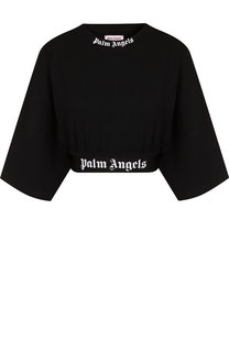 Укороченный хлопковый топ с логотипом бренда Palm Angels