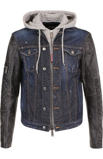 Джинсовая куртка на молнии с кожаными рукавами Dsquared2