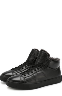 Высокие кожаные кеды с внутренней меховой отделкой Santoni